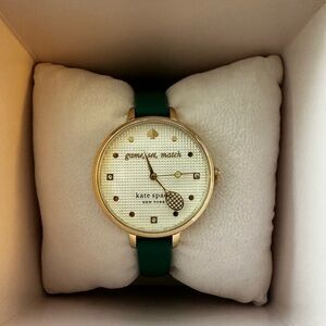NWT! Kate Spade Metro Green Leather Tennis Watch
